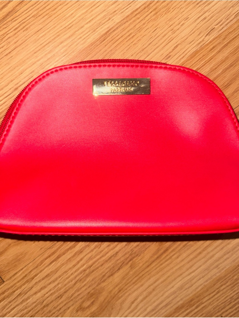 Salvatore Ferragamo Parfums Red Dome Cosmetic Pouch with Gold Hardware